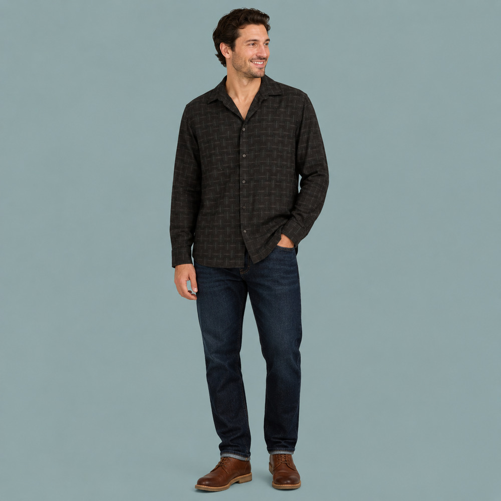 Ted Baker 5 Size Large L Black Tonal Plaid Button Front Cotton Blend Shirt